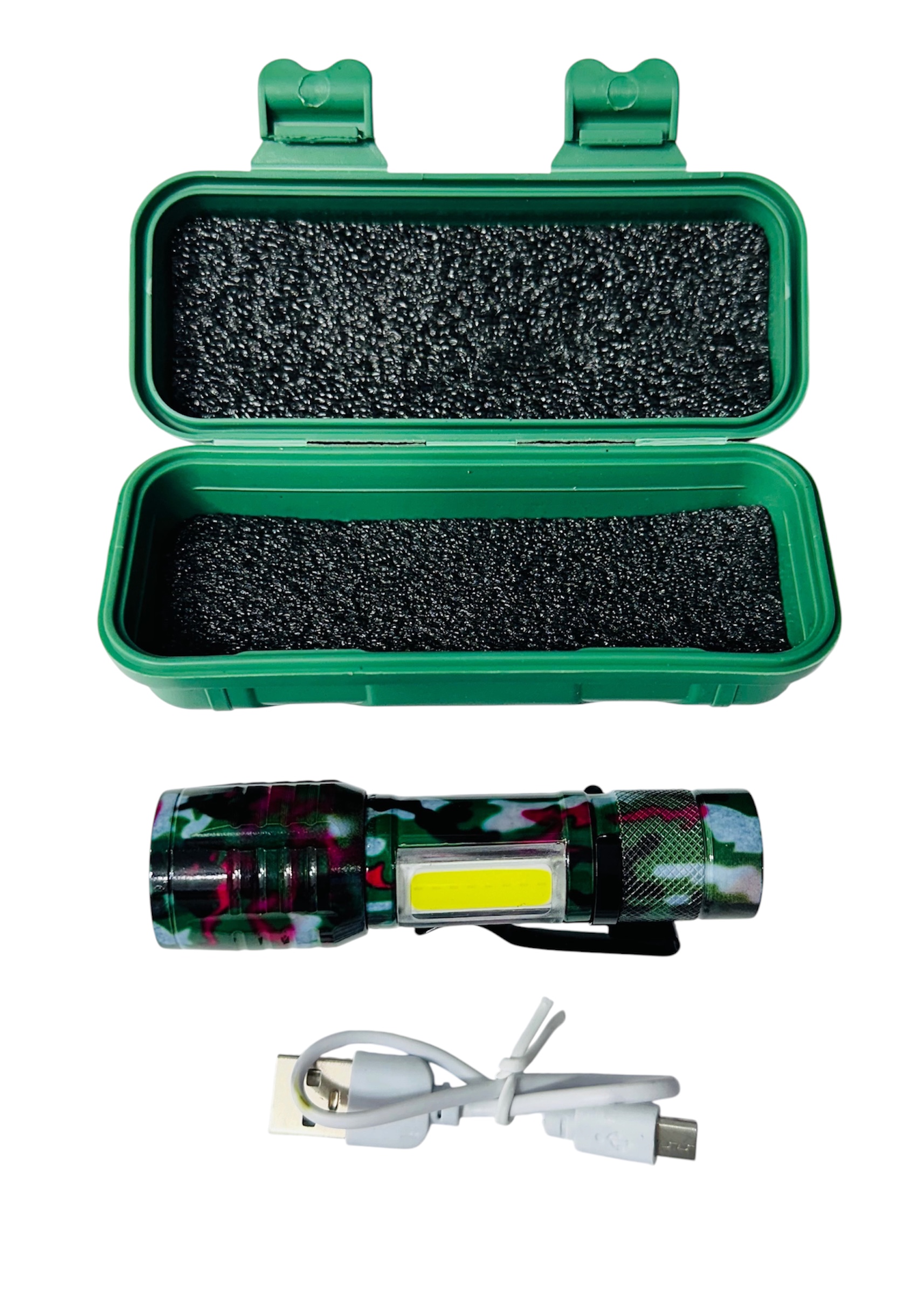 LINTERNA METAL CAMUFLADA 3 EN 1 RECARGABLE 6906
