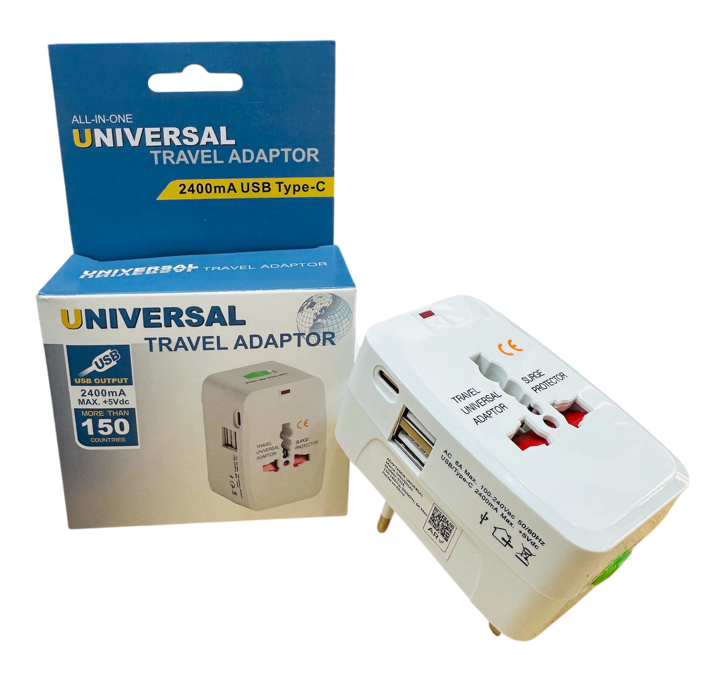 ADAPTADOR MUNDIAL CON 2USB Y TIPO C