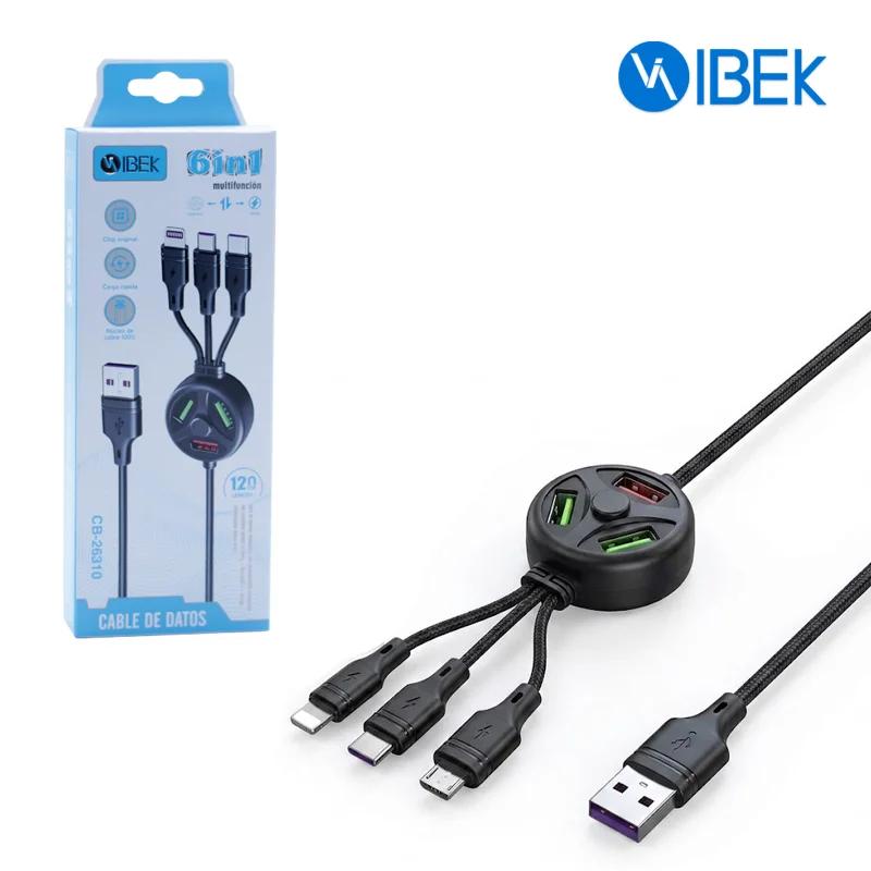 CABLE USB 6 EN 1 - 3 USB (CABLE V8  LIGHTNING  TIPO C) 1 20M