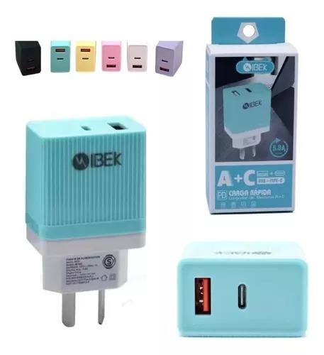 CARGADOR CABEZAL IBEK TIPO C Y USB 5.8A RAPIDO