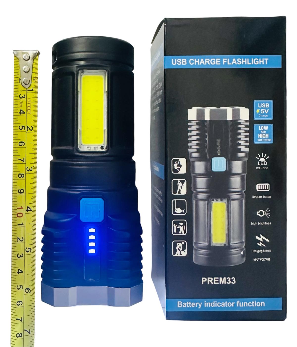 LINTERNA 4 LED MAS COB RECARGABLE 14CM