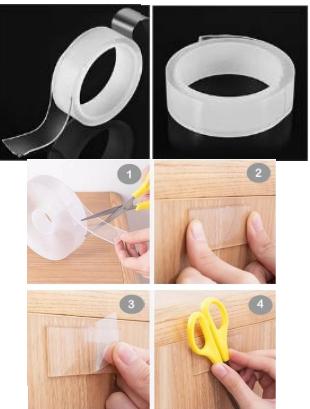CINTA DOBLE FAZ TRANSPARENTE NANO TAPE 2 CM X 2 M 1MM