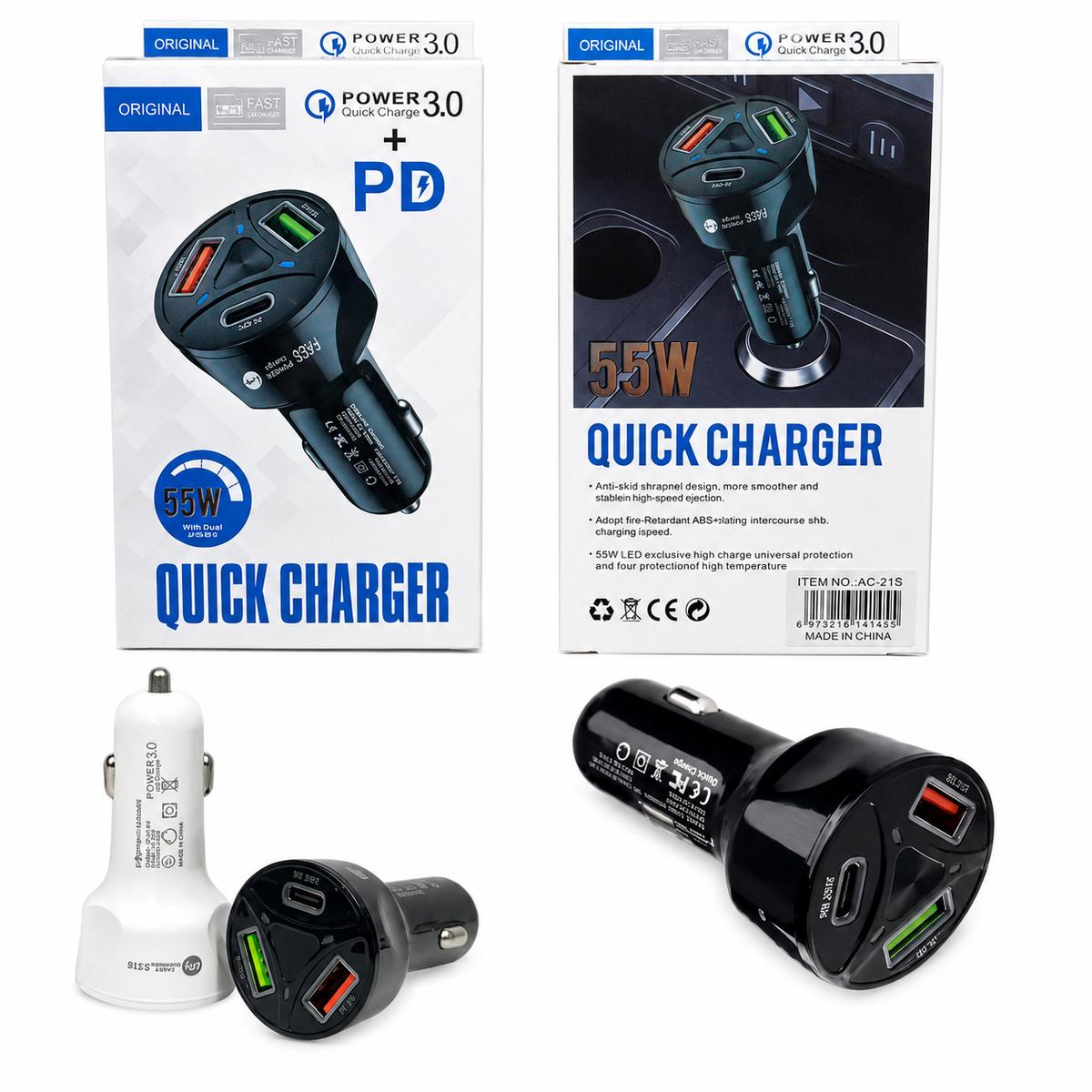CABEZAL 12V PARA AUTO 2 USB + TIPO C