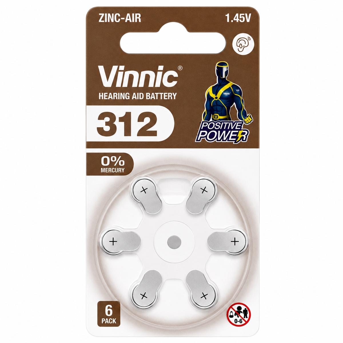 PILAS DE AUDÍFONOS VINNIC 312 (RUEDITA DE 6)