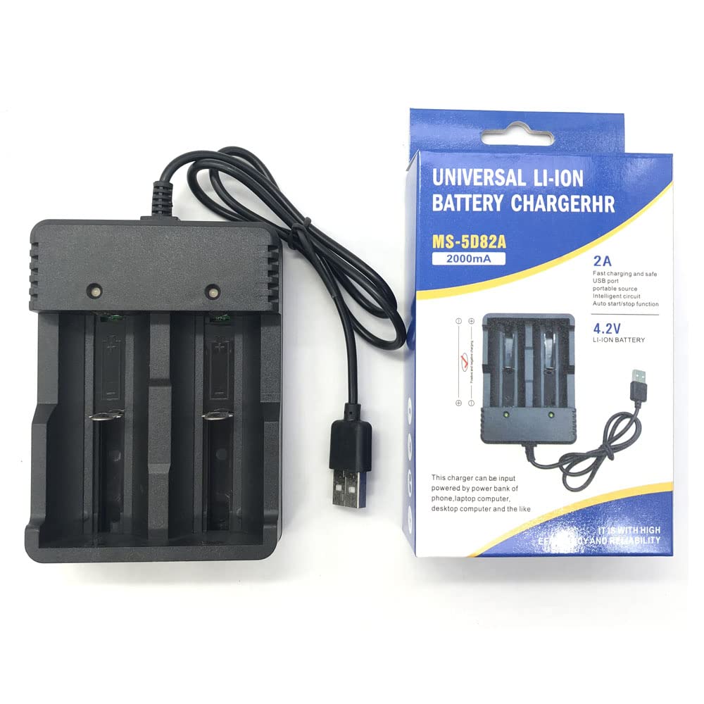 CARGADOR DOBLE DE PILA 18650 CON USB 2A