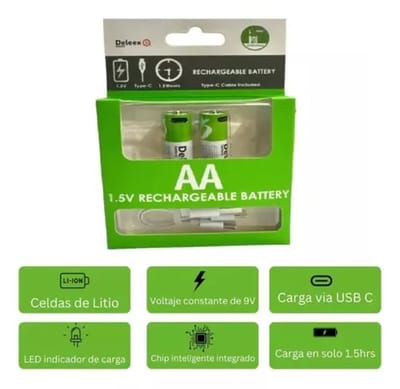 PILAS RECARGABLES AA X 2 CARGA USB DELEEX