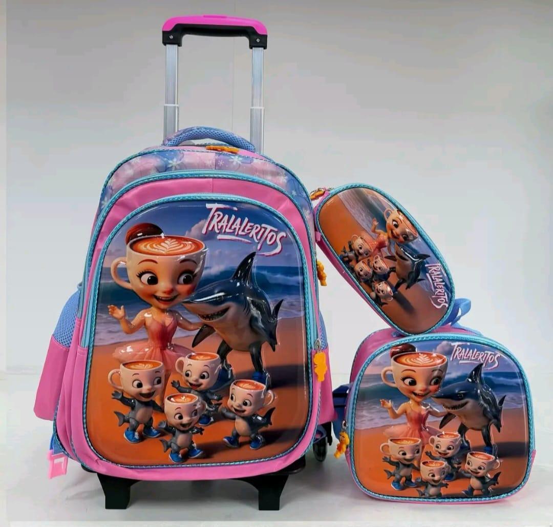 MOCHILA 3D CON CARRITOLUNCHERACARTUCHERA 3 CIERRES C-