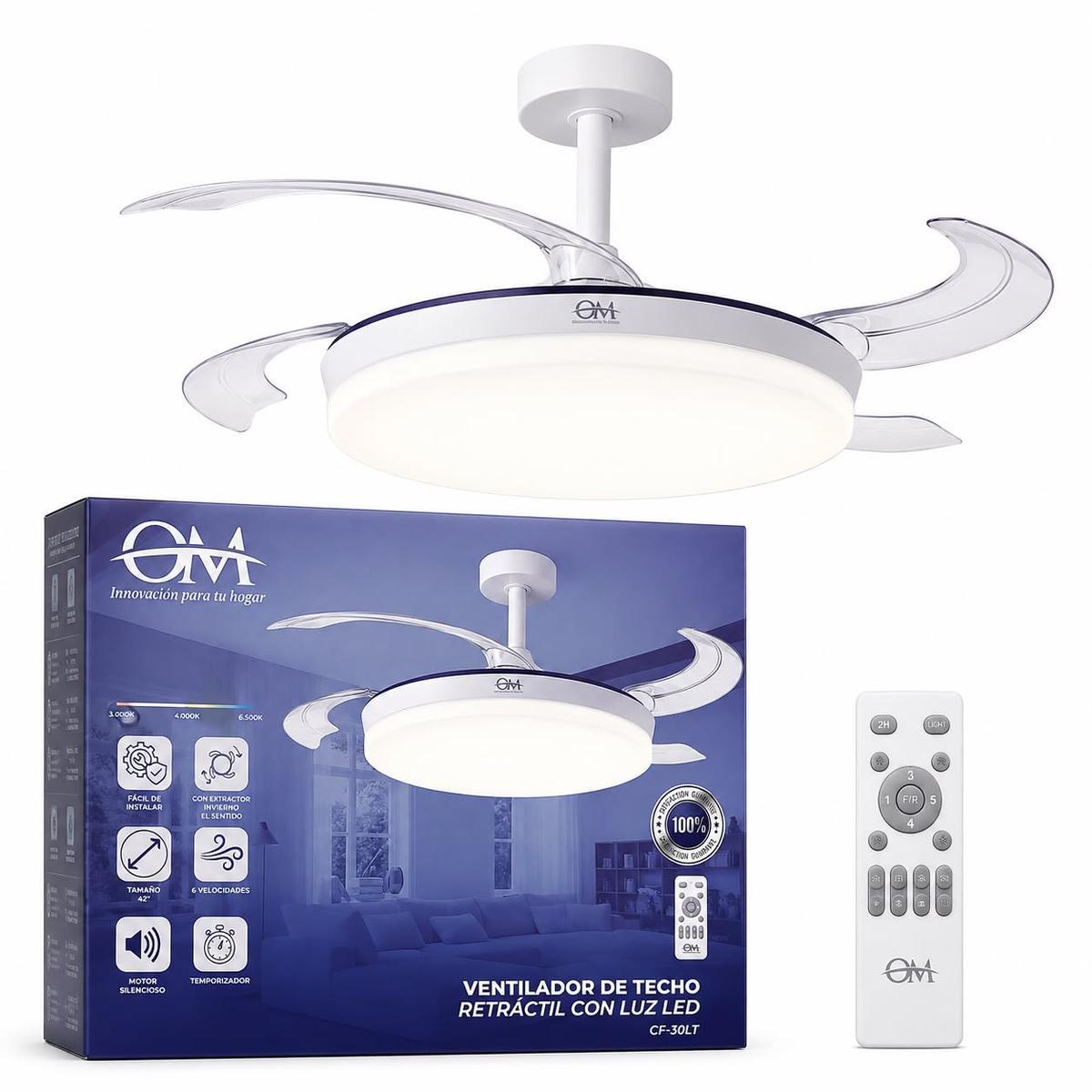 VENTILADOR DE TECHO ASPAS RETRACTIL C/CONTROL