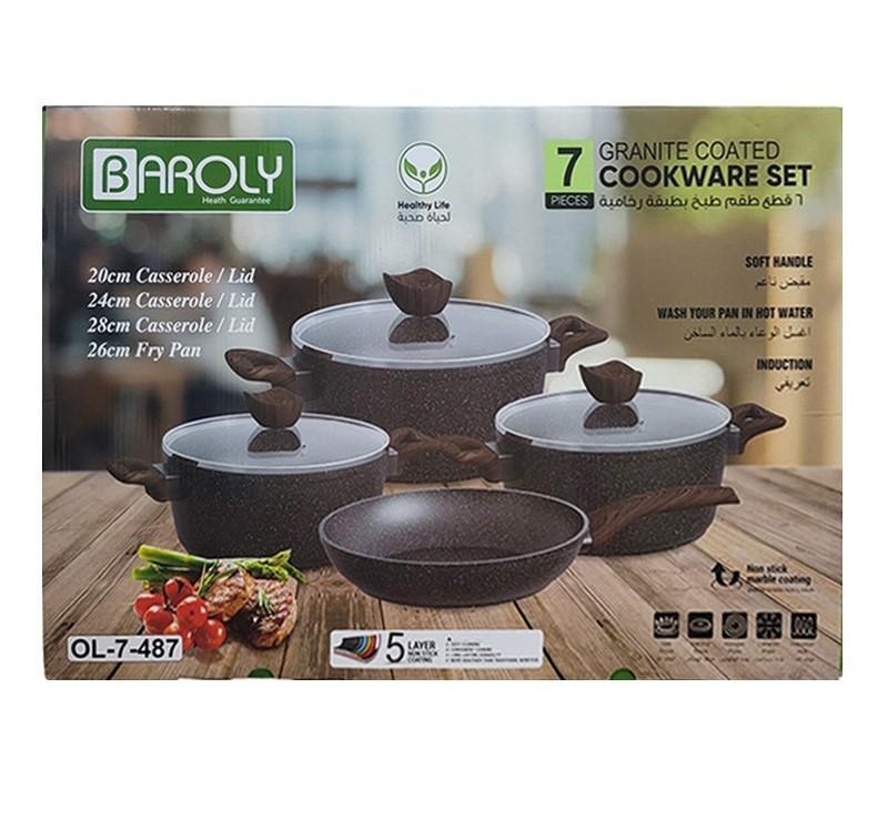 JUEGO DE OLLAS Y SARTEN 7 PCS GRANITO W-21883