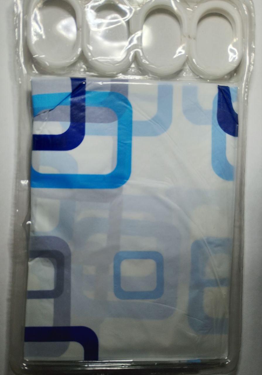 CORTINA DE BAÑO (180X180 CM) CON 12 ARGOLLAS  DISEÑO CON CUADRADOS