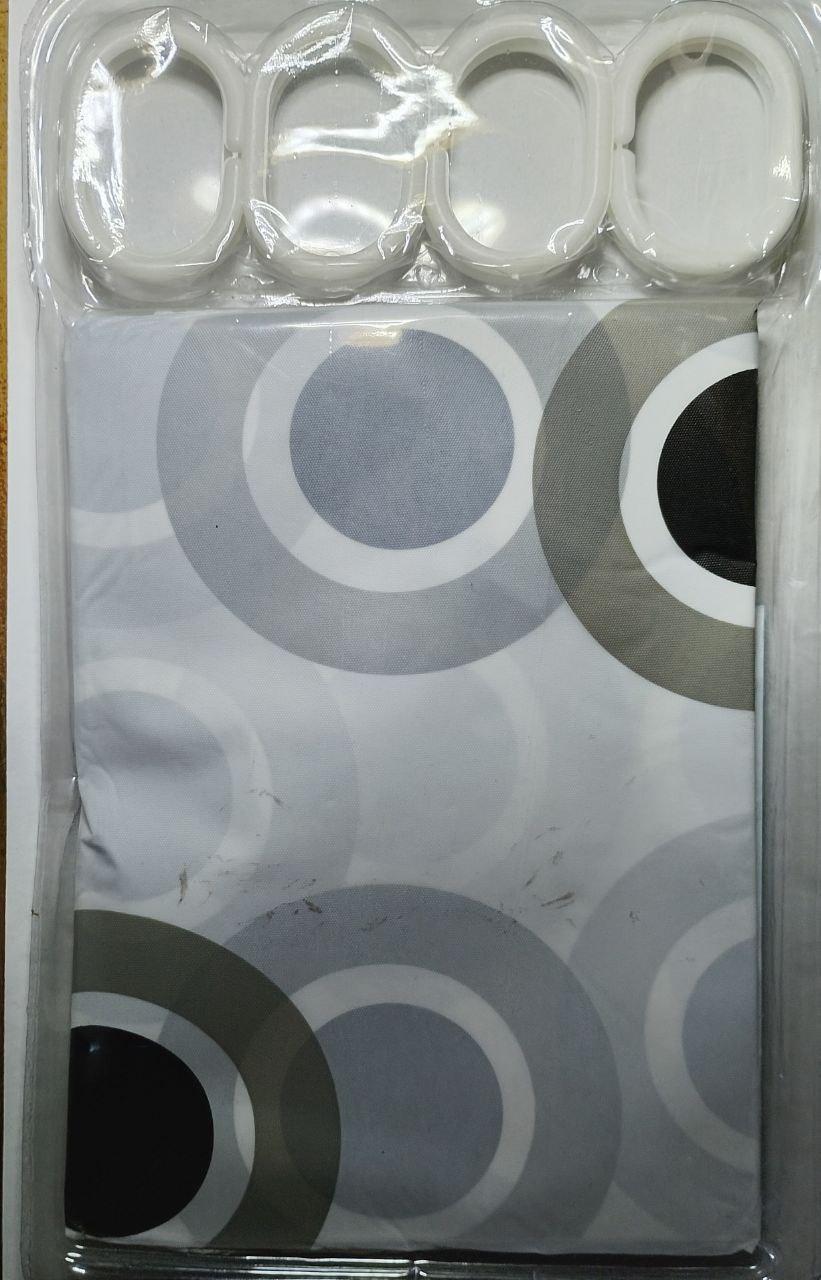 CORTINA DE BAÑO (180X180 CM) CON 12 ARGOLLAS  DISEÑO CON CÍRCULOS